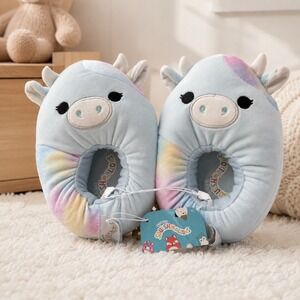 Squishmallows Bubba the Cow Plush Slippers Blue Tie Dye Kids Size 13/1 New